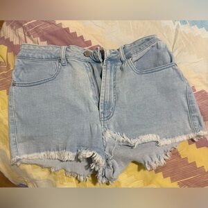 Forever 21 Light Wash Denim Frayed Shorts